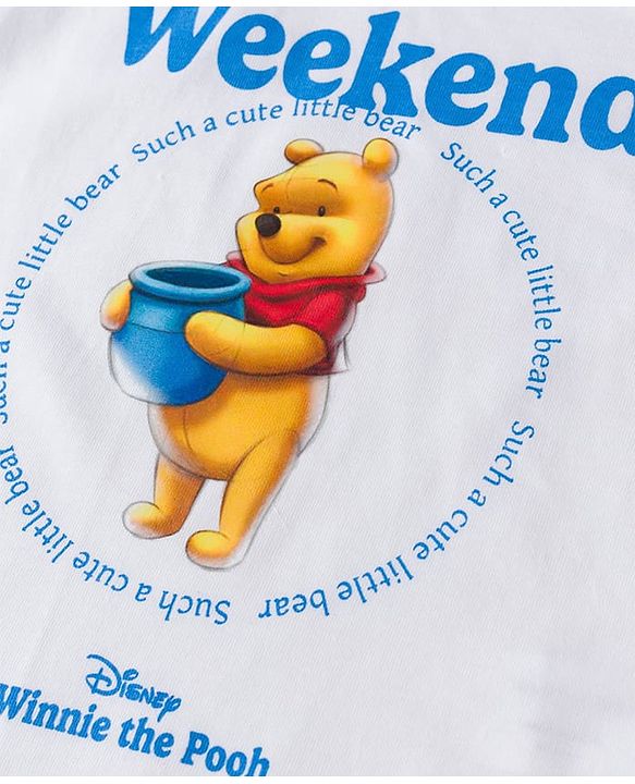 Babyhug Disney Terry Knit Half Sleeves T-Shirt & Shorts Set with Winnie The Pooh Grapichs - White & Blue