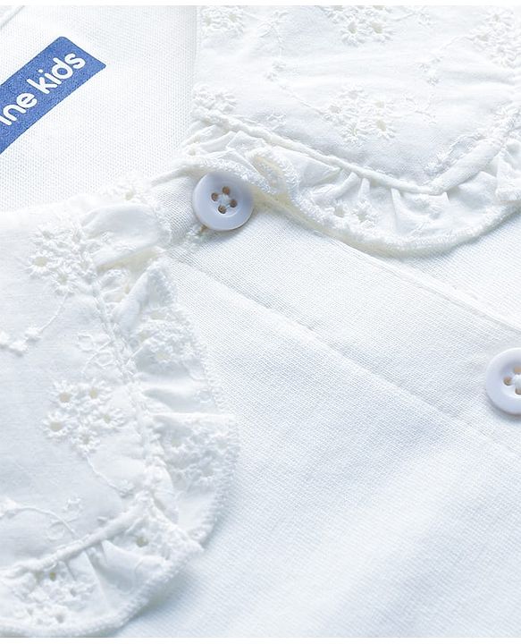 Pine Kids Cotton Knit Top with Peter Pan Collar and Puff Sleeves White 4-5 Years