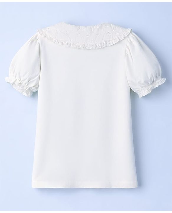 Pine Kids Cotton Knit Top with Peter Pan Collar and Puff Sleeves White 4-5 Years