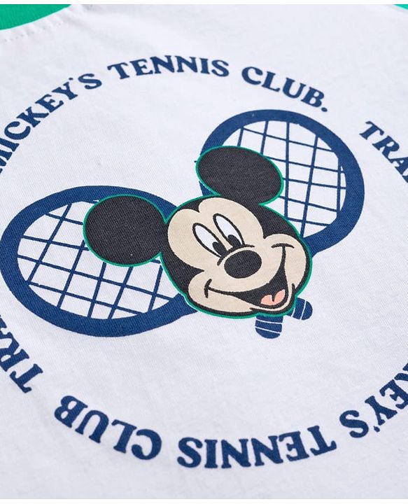 Babyhug Disney 100% Cotton Knit Half Raglan Sleeves T-Shirt & Shorts Set With Mickey Mouse Graphic - Blue & Sea Green