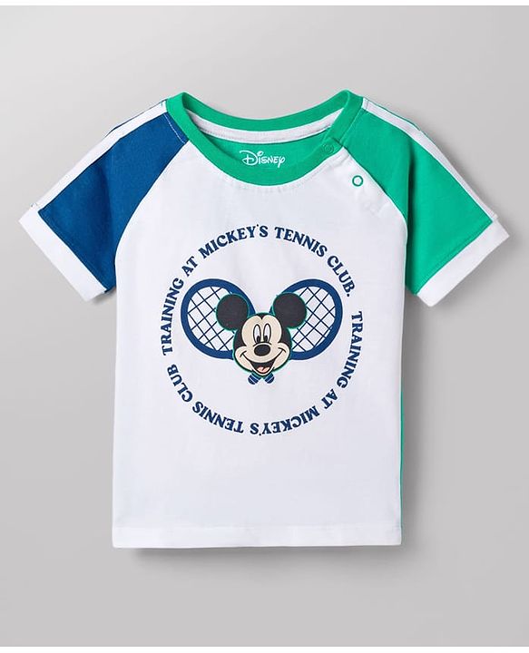 Babyhug Disney 100% Cotton Knit Half Raglan Sleeves T-Shirt & Shorts Set With Mickey Mouse Graphic - Blue & Sea Green