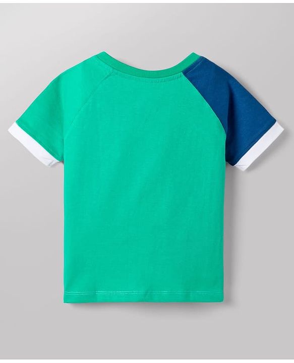 Babyhug Disney 100% Cotton Knit Half Raglan Sleeves T-Shirt & Shorts Set With Mickey Mouse Graphic - Blue & Sea Green