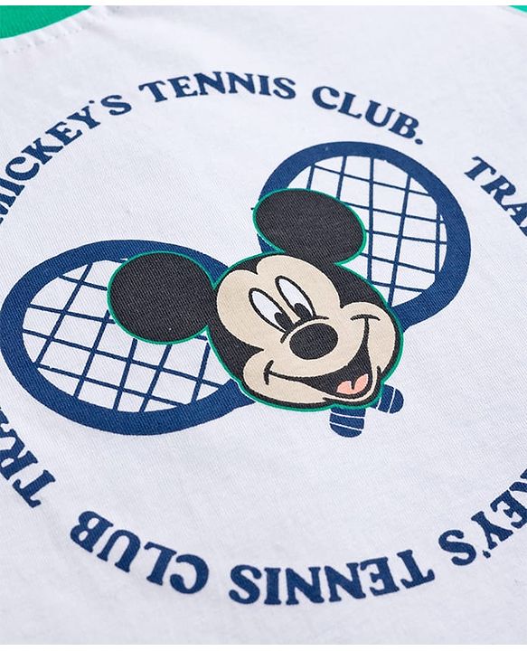 Babyhug Disney 100% Cotton Knit Half Raglan Sleeves T-Shirt & Shorts Set With Mickey Mouse Graphic - Blue & Sea Green