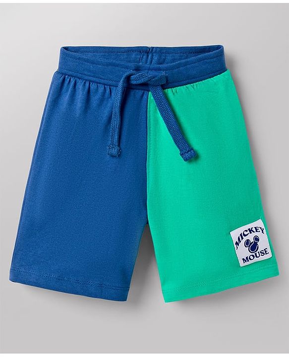Babyhug Disney 100% Cotton Knit Half Raglan Sleeves T-Shirt & Shorts Set With Mickey Mouse Graphic - Blue & Sea Green