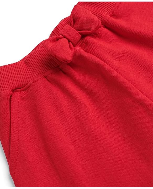 Babyhug Terry Knit Mid Thigh Shorts with Bow Applique & Number Print - Red