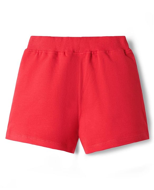 Babyhug Terry Knit Mid Thigh Shorts with Bow Applique & Number Print - Red