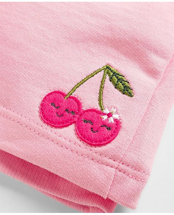 Babyhug Terry Knit Mid Thigh Cherry Embroidered Shorts - Pink