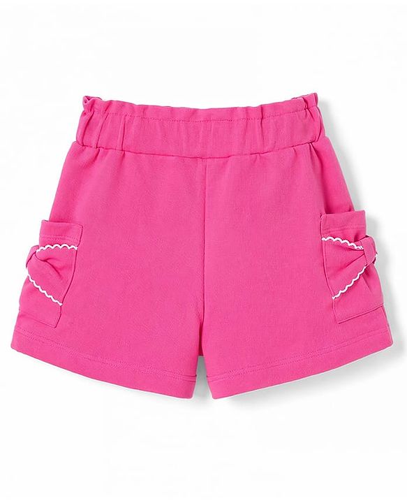 Babyhug 100% Cotton Knit Mid Thigh Length Shorts with Bow Design - Pink