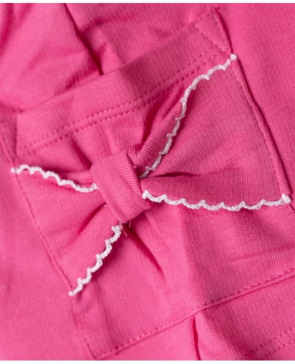 Babyhug 100% Cotton Knit Mid Thigh Length Shorts with Bow Design - Pink