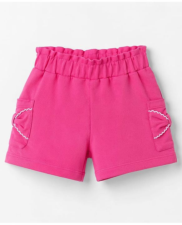 Babyhug 100% Cotton Knit Mid Thigh Length Shorts with Bow Design - Pink