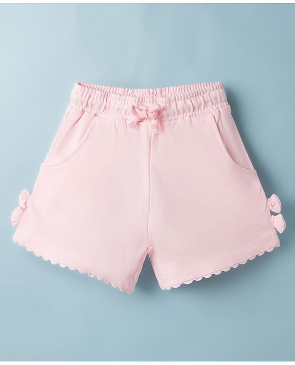 Babyhug Terry Knit Mid Thigh Solid Color Shorts with Bow Applique - Pink