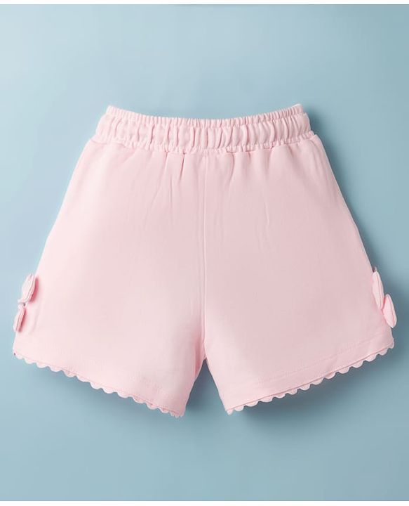 Babyhug Terry Knit Mid Thigh Solid Color Shorts with Bow Applique - Pink