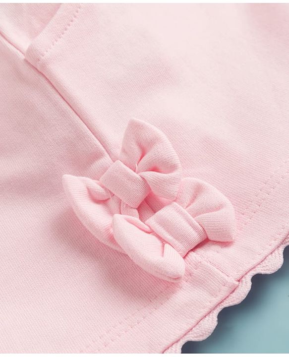 Babyhug Terry Knit Mid Thigh Solid Color Shorts with Bow Applique - Pink