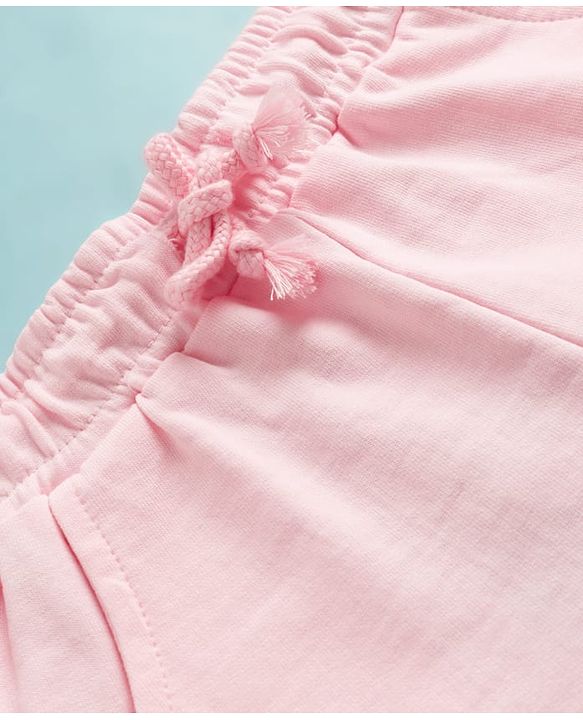 Babyhug Terry Knit Mid Thigh Solid Color Shorts with Bow Applique - Pink