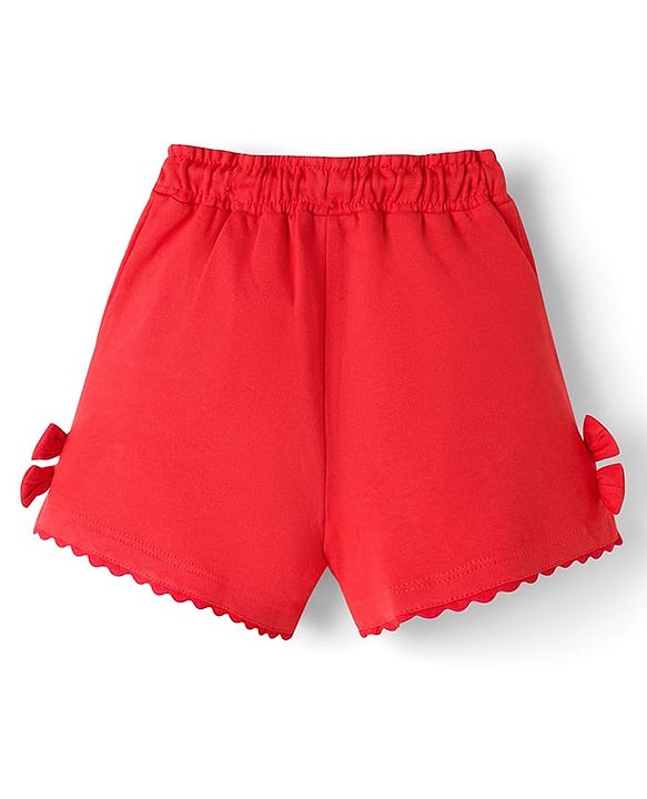 Babyhug Terry Knit Mid Thigh Solid Shorts With Bow Applique - Red