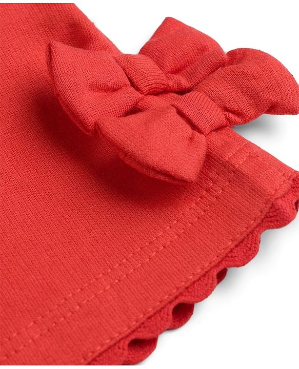 Babyhug Terry Knit Mid Thigh Solid Shorts With Bow Applique - Red