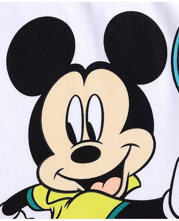 Babyhug Disney 100% Cotton Knit Half Sleeves Polo T-Shirt With Shorts Set With Mickey Mouse Graphic - Light Blue