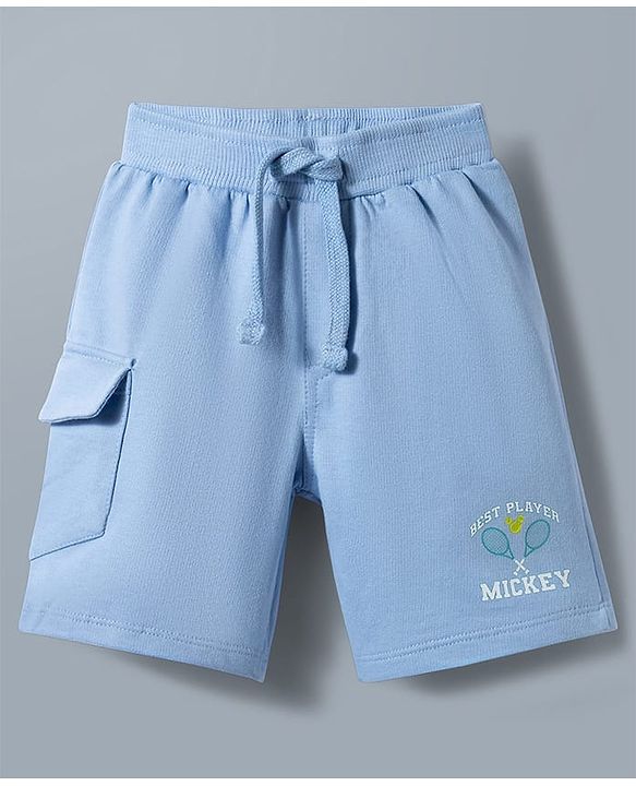 Babyhug Disney 100% Cotton Knit Half Sleeves Polo T-Shirt With Shorts Set With Mickey Mouse Graphic - Light Blue