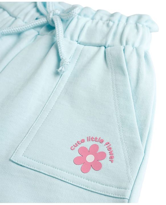 Babyhug Terry Knit Mid Thigh Shorts With Floral Print - Light Blue