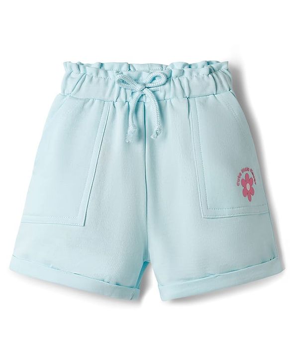 Babyhug Terry Knit Mid Thigh Shorts With Floral Print - Light Blue