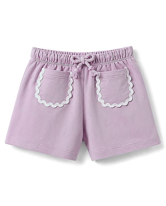 Babyhug Terry Knit Mid Thigh Solid Shorts With Lace Detailing - Lavender