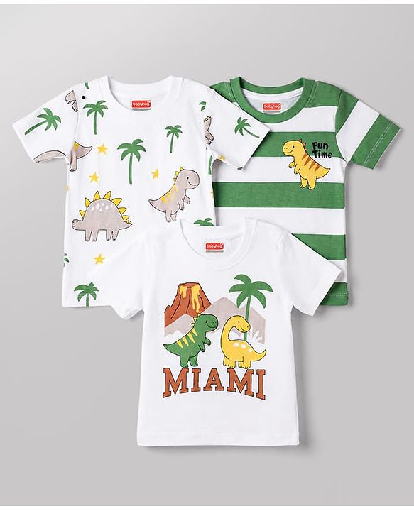 Babyhug Cotton Knit T-Shirts Half Sleeves with Graphics Multi Color 6-9 Months Pack of 3