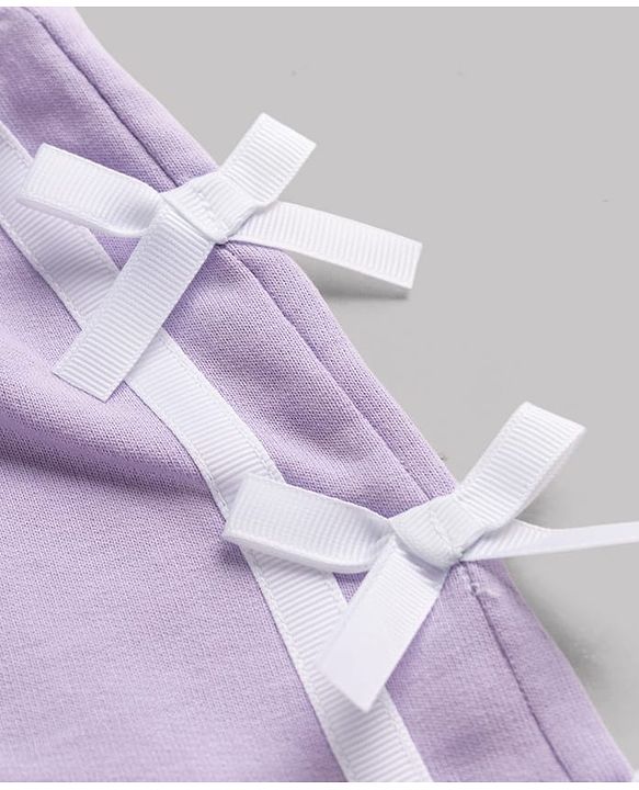 Babyhug 100% Cotton Terry Knit Mid Thigh Solid Shorts With Bow Applique - Lavender