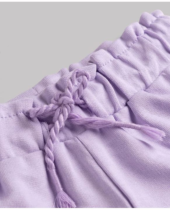 Babyhug 100% Cotton Terry Knit Mid Thigh Solid Shorts With Bow Applique - Lavender
