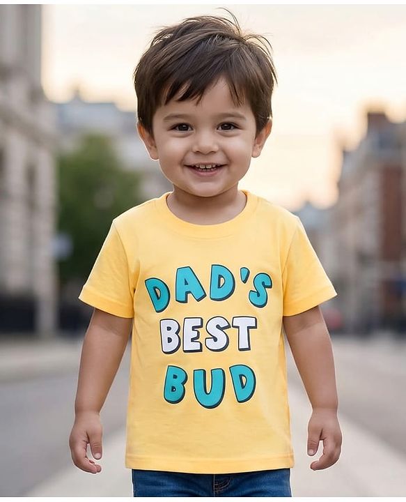 Babyhug Cotton Knit Half Sleeves T-Shirt with Dad's Best Bud - Yellow