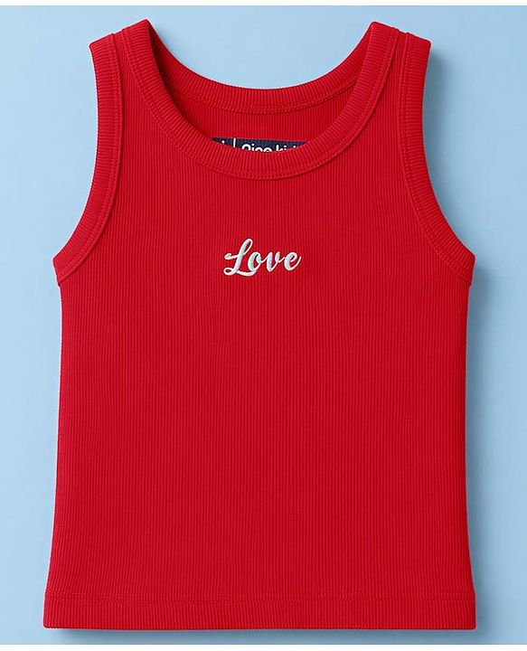 Pine Kids Cotton Knit Top Sleeveless Round Neck Red 5-6 Years