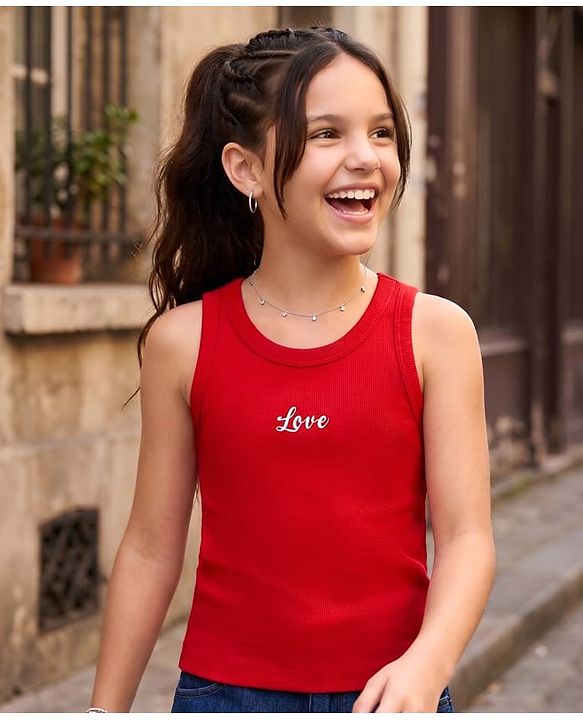 Pine Kids Cotton Knit Top Sleeveless Round Neck Red 5-6 Years