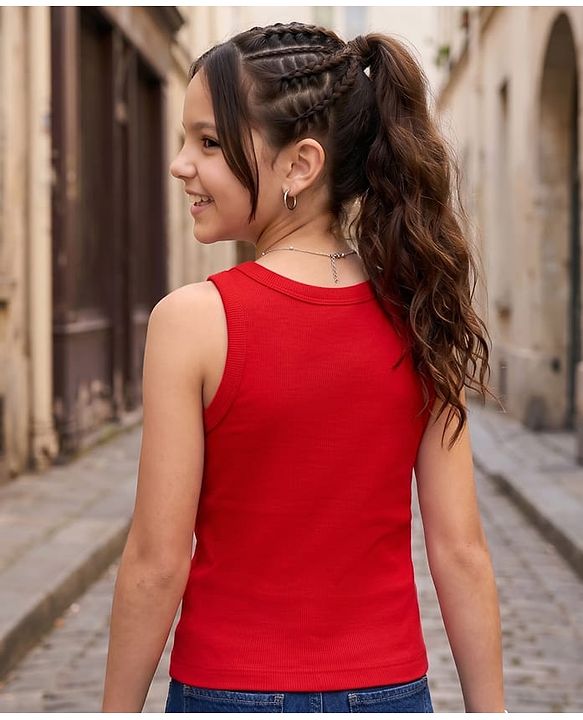 Pine Kids Cotton Knit Top Sleeveless Round Neck Red 5-6 Years