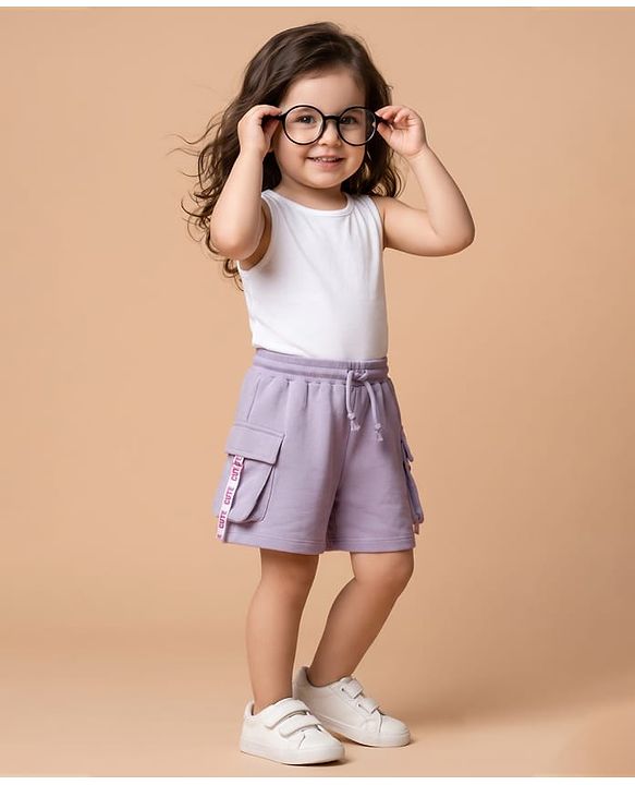 Babyhug Terry Knit Mid Thigh Solid Shorts - Lavender