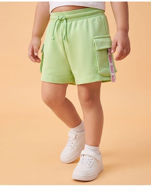 Babyhug Terry Knit Mid Thigh Solid Shorts - Limegreen
