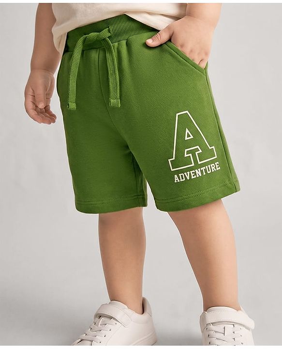 Babyhug Terry Knit Mid Thigh Shorts with Adventure Print - Green