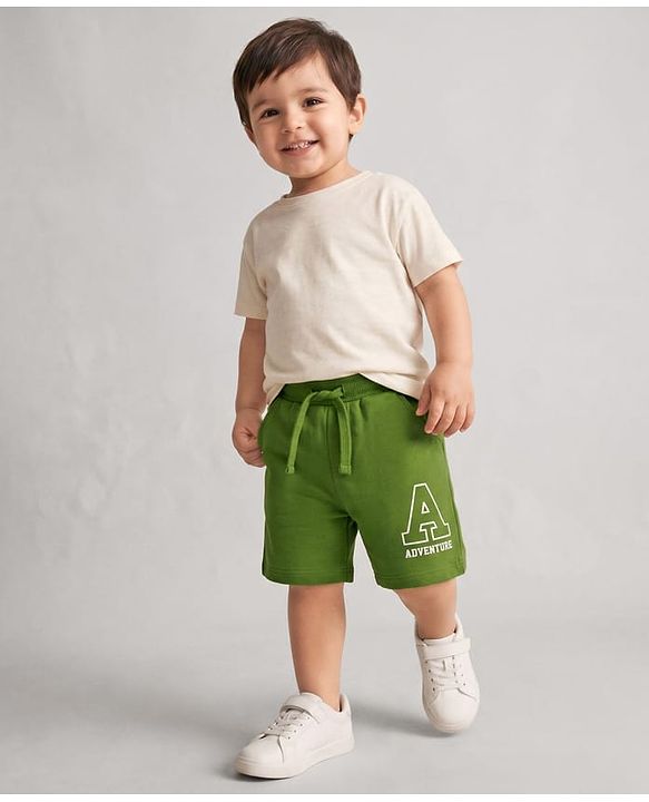 Babyhug Terry Knit Mid Thigh Shorts with Adventure Print - Green