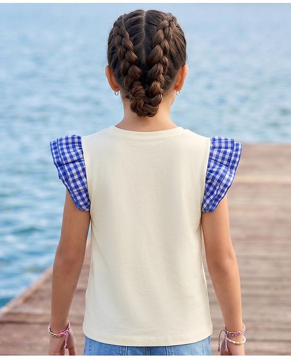 Pine Kids Cotton Knit Top with Ruffled Sleeves and "CUTE" Applique Offwhite 4-5 Years