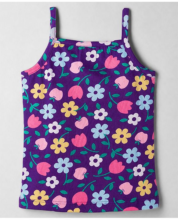 Babyhug 100% Cotton Knit Sleeveless Polka Dots & Floral Printed Slips Pack of 3 - Pink Navy Blue & Lemon