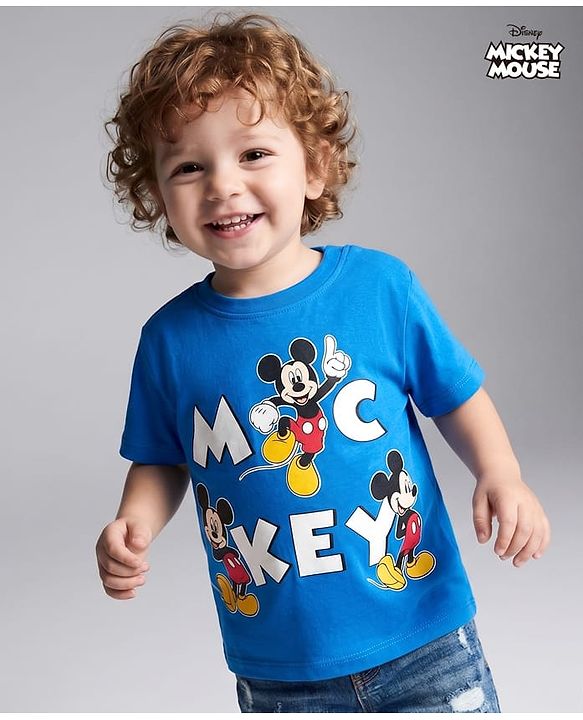 Babyhug Disney Single Jersey Knit Half Sleeves T-Shirt With Micky Mouse Graphic - Blue
