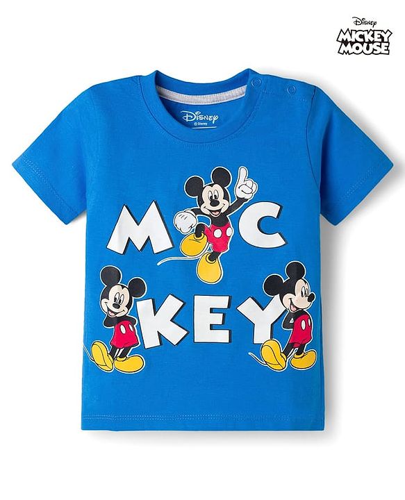 Babyhug Disney Single Jersey Knit Half Sleeves T-Shirt With Micky Mouse Graphic - Blue