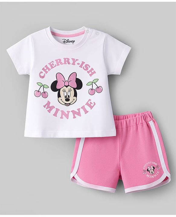 Babyhug Disney Single Jersey Knit T-Shirt & Shorts Night-Suit With Minnie Mouse Graphics - Multicolor