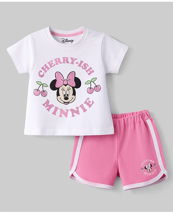 Babyhug Disney Single Jersey Knit T-Shirt & Shorts Night-Suit With Minnie Mouse Graphics - Multicolor