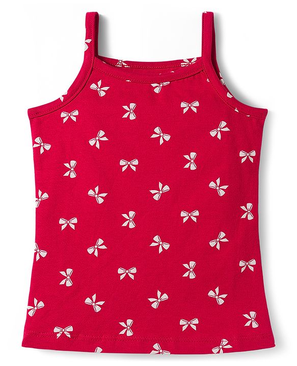 Babyhug 100% Cotton Single Jersey Knit Sleeveless Slips With Bow & Teddy Print Pack of 3 - Multicolor