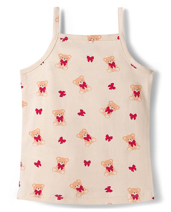 Babyhug 100% Cotton Single Jersey Knit Sleeveless Slips With Bow & Teddy Print Pack of 3 - Multicolor