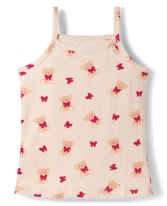 Babyhug 100% Cotton Single Jersey Knit Sleeveless Slips With Bow & Teddy Print Pack of 3 - Multicolor