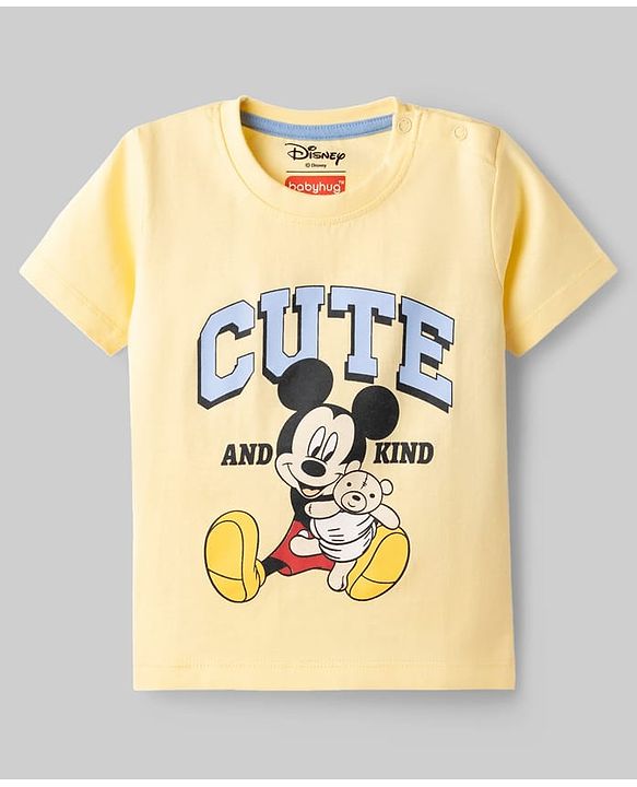 Babyhug Disney Cotton Knit T-Shirt Half Sleeve Graphic Print Multi Color 6-9 Months Pack of 2