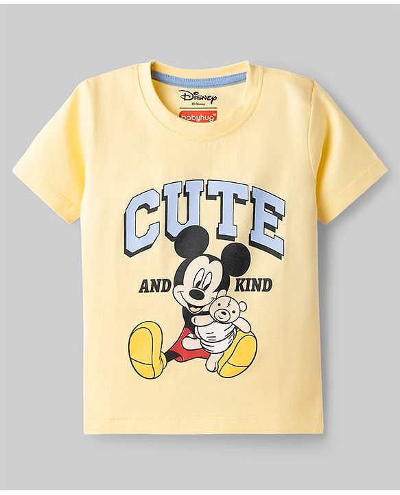 Babyhug Disney Cotton Knit T-Shirt Half Sleeve Graphic Print Multi Color 6-9 Months Pack of 2
