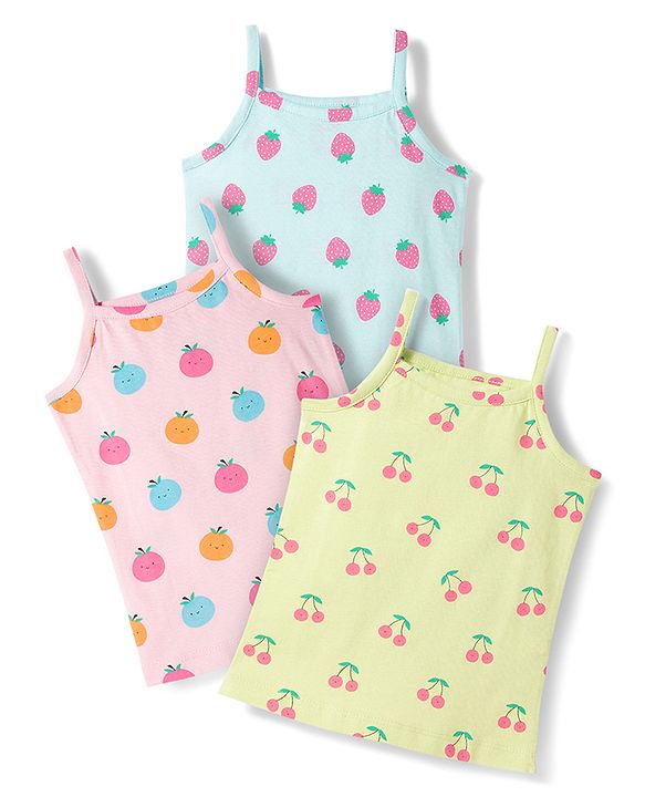 Babyhug 100% Cotton Knit Sleeveless Slips With Fruit Print Pack of 3 - Multicolor