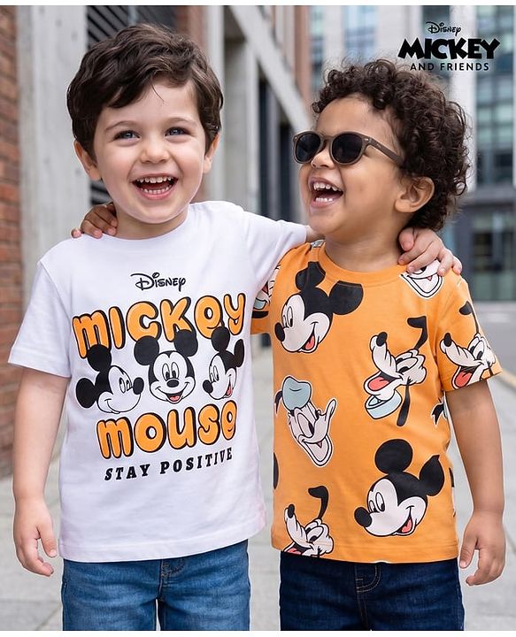 Babyhug Disney Single Jersey Knit Half Sleeves T-Shirt With Mickey Mouse Graphics Pack of 2 - Multicolor