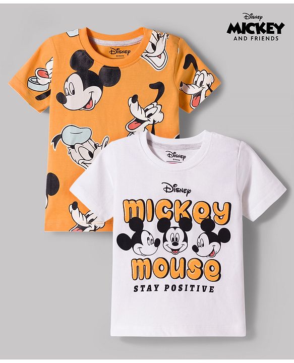 Babyhug Disney Single Jersey Knit Half Sleeves T-Shirt With Mickey Mouse Graphics Pack of 2 - Multicolor